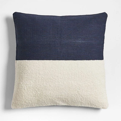 Biella Wool-Cotton Blend Textured 23"x23" Deep Indigo Blue Throw Pillow Cover