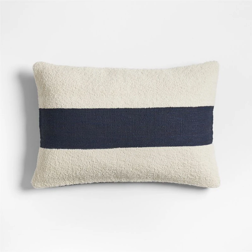 Biella Wool-Cotton Blend Textured 24"x16" Deep Indigo Blue Throw Pillow Cover
