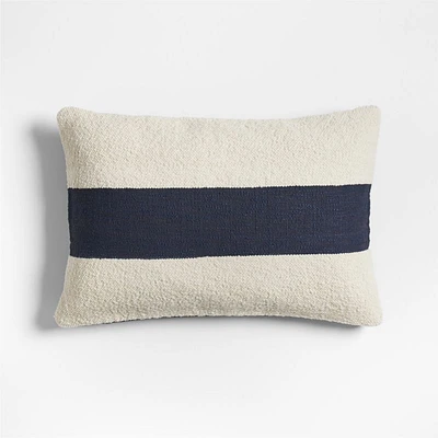 Biella Wool-Cotton Blend Textured 24"x16" Deep Indigo Blue Throw Pillow Cover