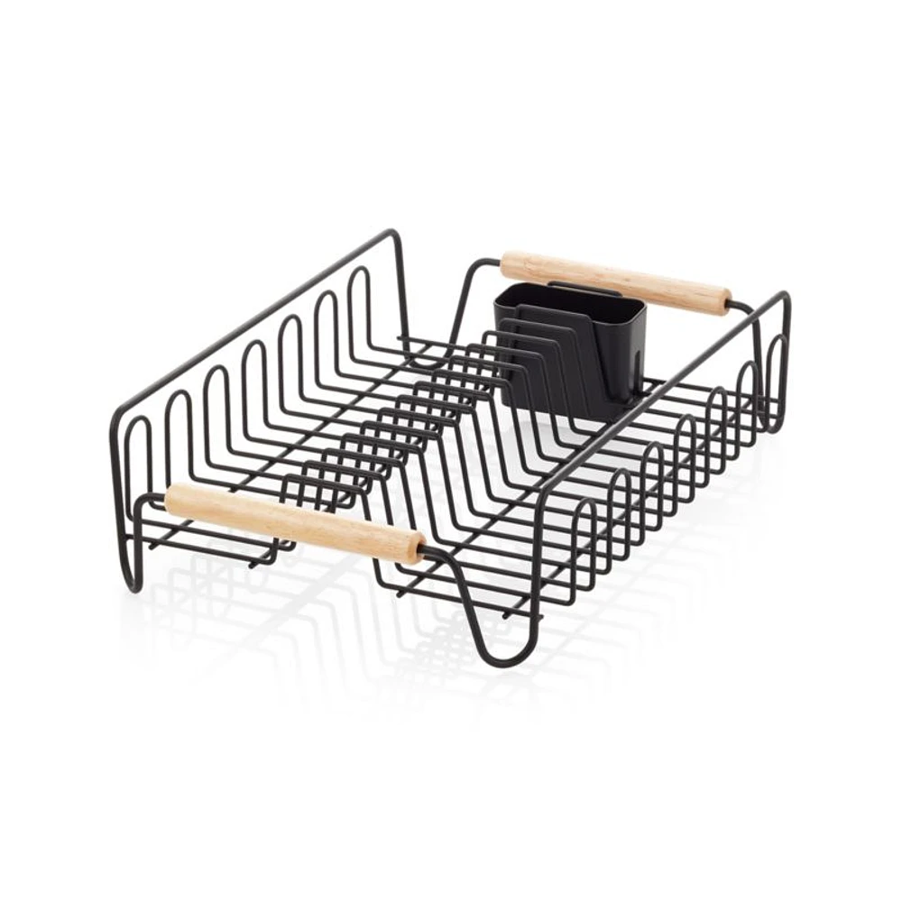 Black Dish Rack with Wood Handles
