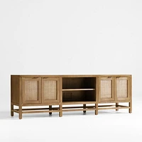 Blake 85" Light Brown Teak and Rattan Storage Media Console
