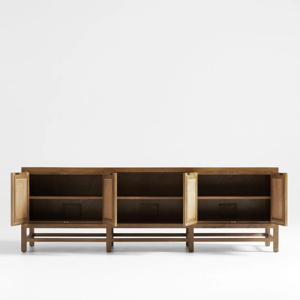Blake 85" Light Brown Teak and Rattan Storage Media Console