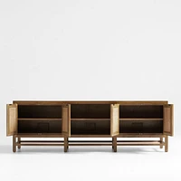 Blake 85" Light Brown Teak and Rattan Storage Media Console