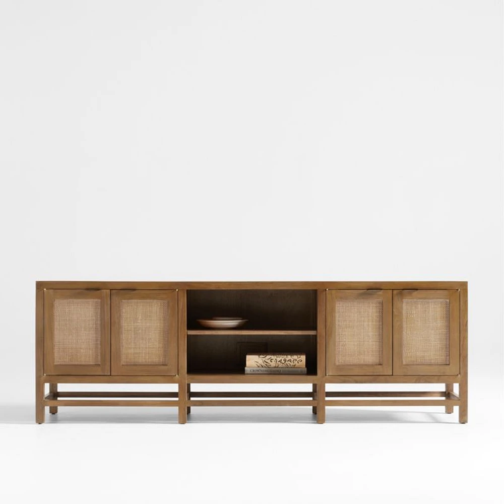 Blake 85" Light Brown Teak and Rattan Storage Media Console