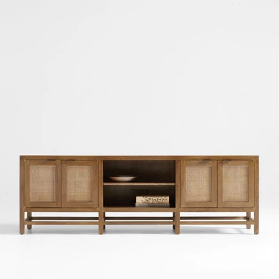 Blake 85" Light Brown Teak and Rattan Storage Media Console