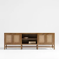 Blake 85" Light Brown Teak and Rattan Storage Media Console
