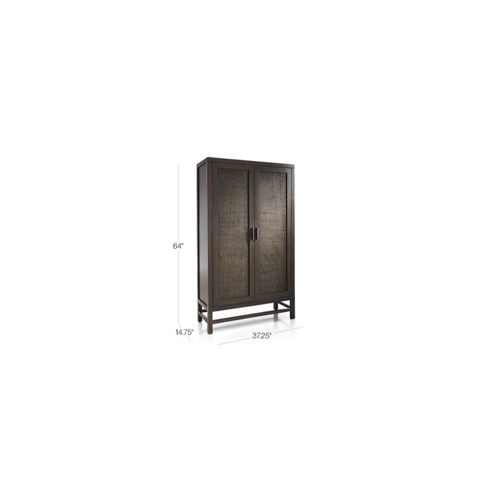Blake Dark Brown and Rattan 2-Door Storage Cabinet