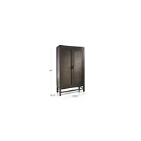 Blake Dark Brown and Rattan 2-Door Storage Cabinet