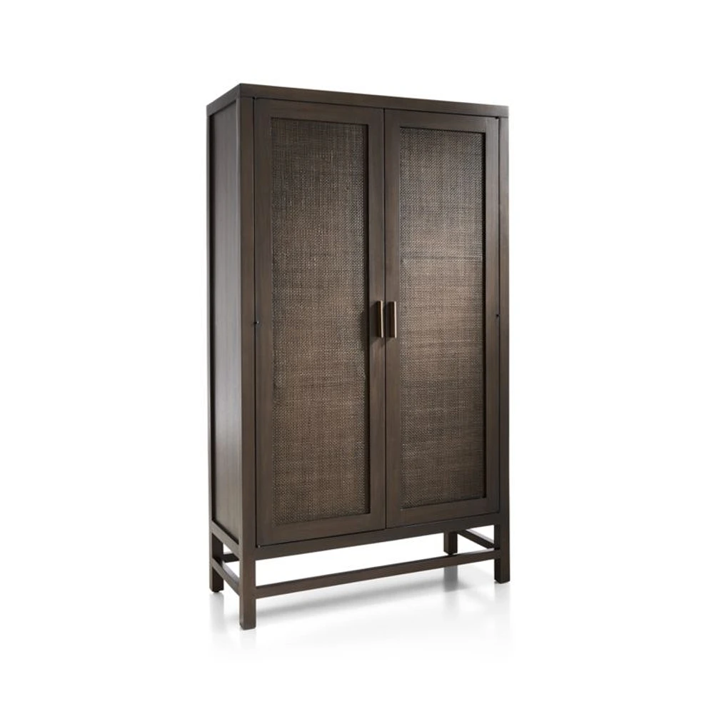 Blake Dark Brown and Rattan 2-Door Storage Cabinet