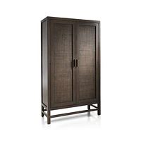 Blake Dark Brown and Rattan 2-Door Storage Cabinet