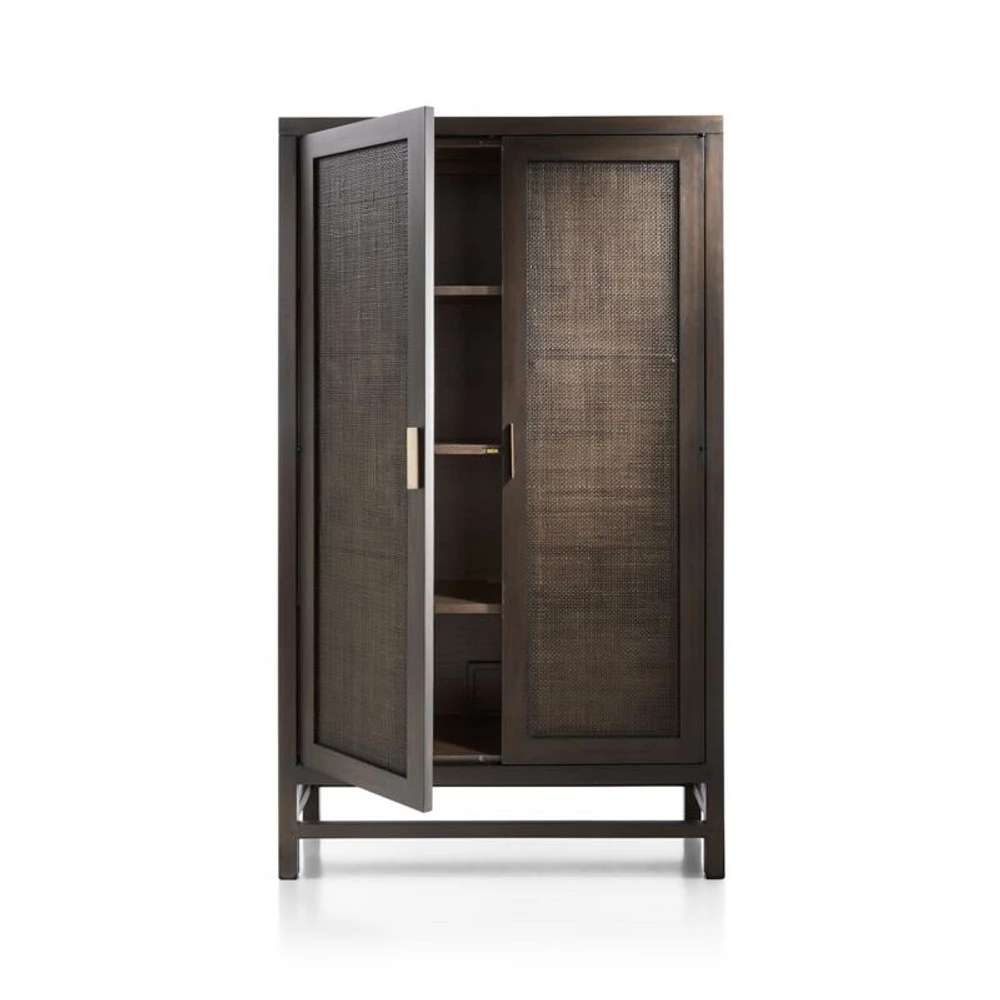 Blake Dark Brown and Rattan 2-Door Storage Cabinet