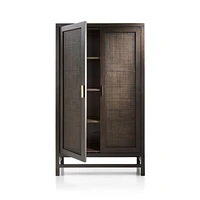 Blake Dark Brown and Rattan 2-Door Storage Cabinet