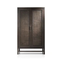 Blake Dark Brown and Rattan 2-Door Storage Cabinet