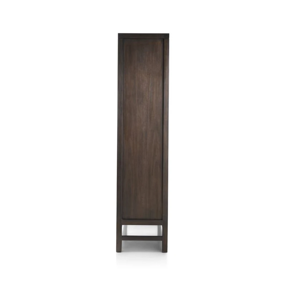 Blake Dark Brown and Rattan 2-Door Storage Cabinet