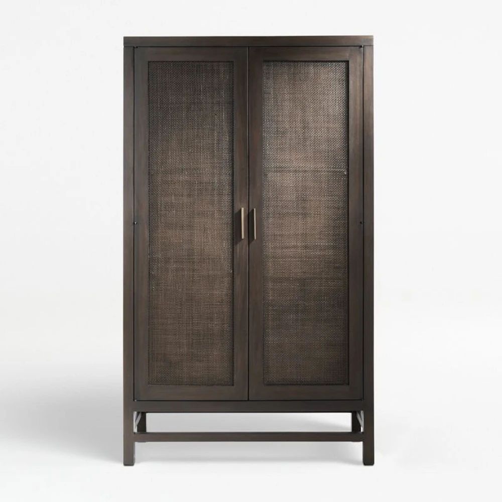 Blake Dark Brown and Rattan 2-Door Storage Cabinet
