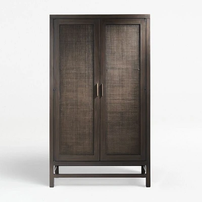 Blake Dark Brown and Rattan 2-Door Storage Cabinet