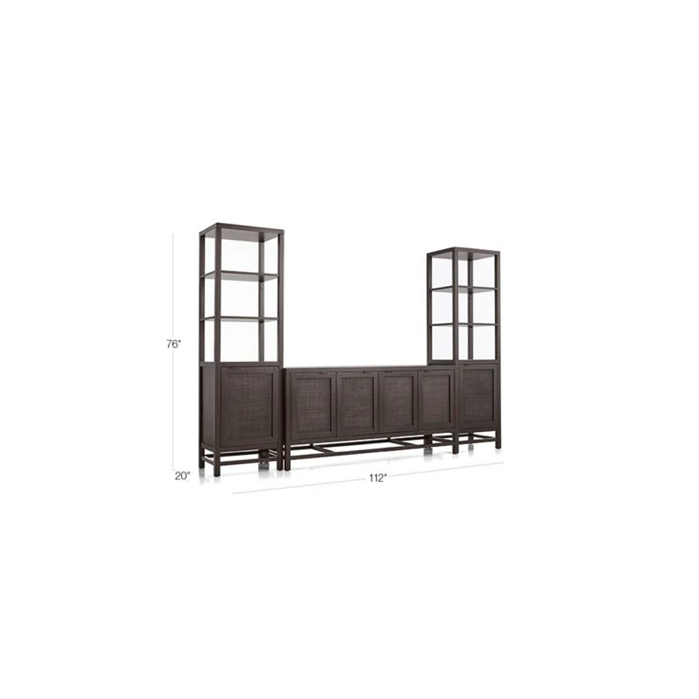 Blake 68" Dark Brown and Rattan Storage Media Console with 2 Tall Cabinets