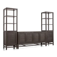 Blake 68" Dark Brown and Rattan Storage Media Console with 2 Tall Cabinets