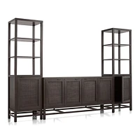 Blake 68" Dark Brown and Rattan Storage Media Console with 2 Tall Cabinets