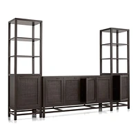 Blake 68" Dark Brown and Rattan Storage Media Console with 2 Tall Cabinets