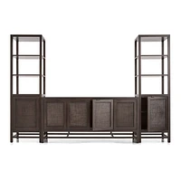 Blake 68" Dark Brown and Rattan Storage Media Console with 2 Tall Cabinets
