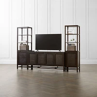 Blake 68" Dark Brown and Rattan Storage Media Console with 2 Tall Cabinets