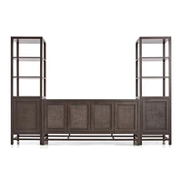 Blake 68" Dark Brown and Rattan Storage Media Console with 2 Tall Cabinets