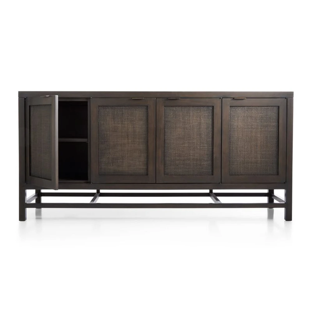 Blake 68" Dark Brown and Rattan Storage Media Console