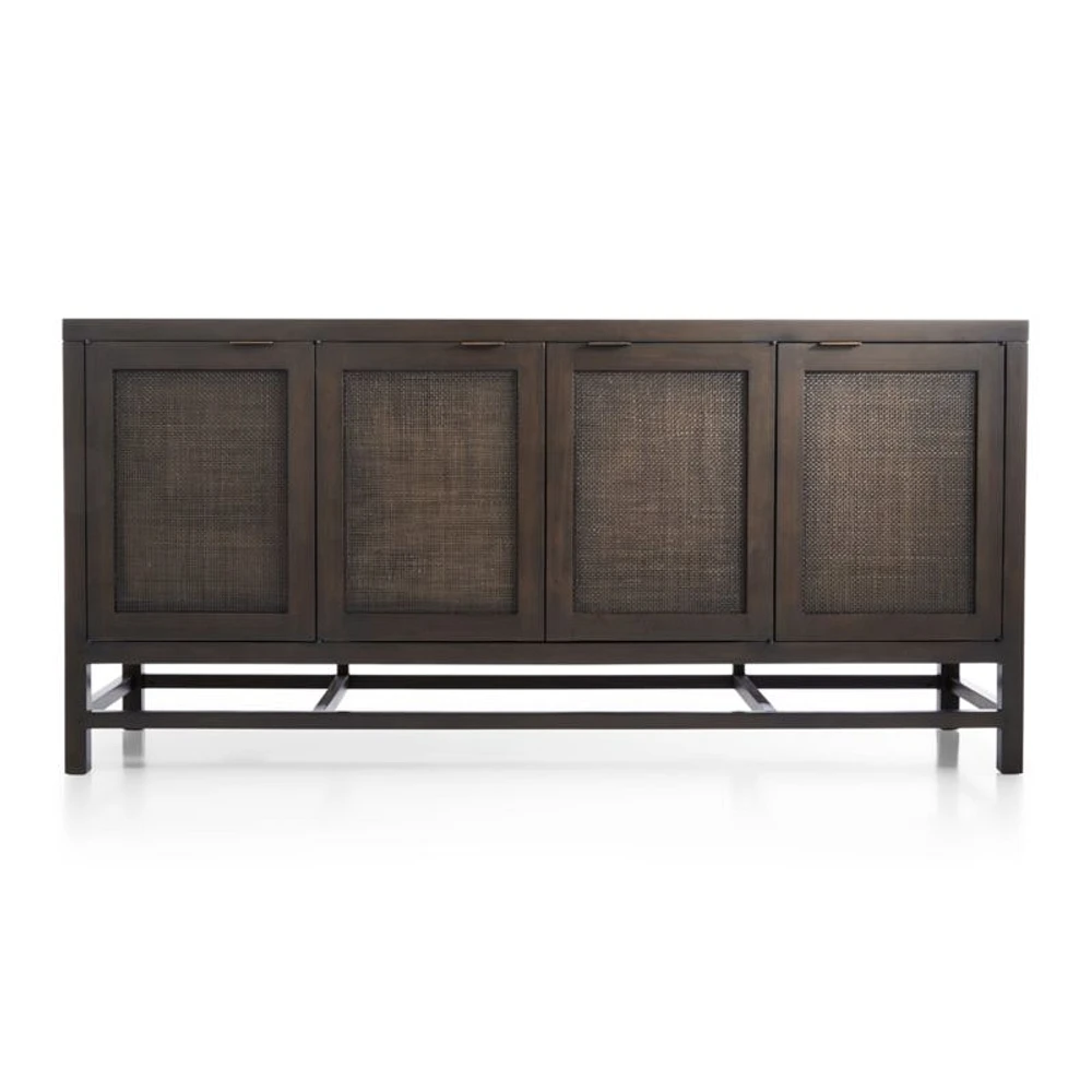 Blake 68" Dark Brown and Rattan Storage Media Console