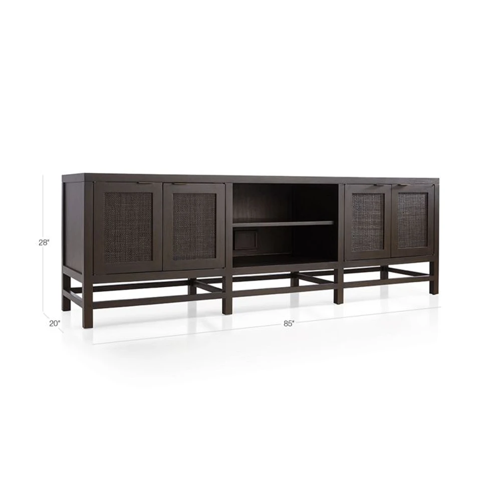 Blake 85" Dark Brown and Rattan Storage Media Console