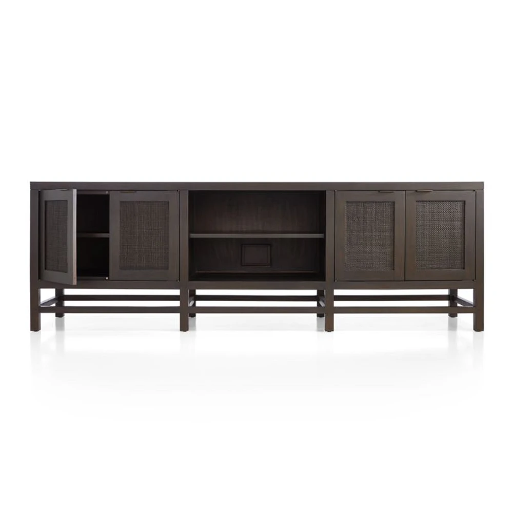 Blake 85" Dark Brown and Rattan Storage Media Console