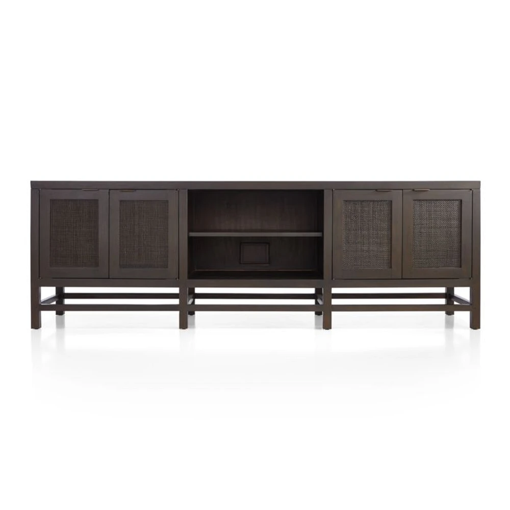 Blake 85" Dark Brown and Rattan Storage Media Console