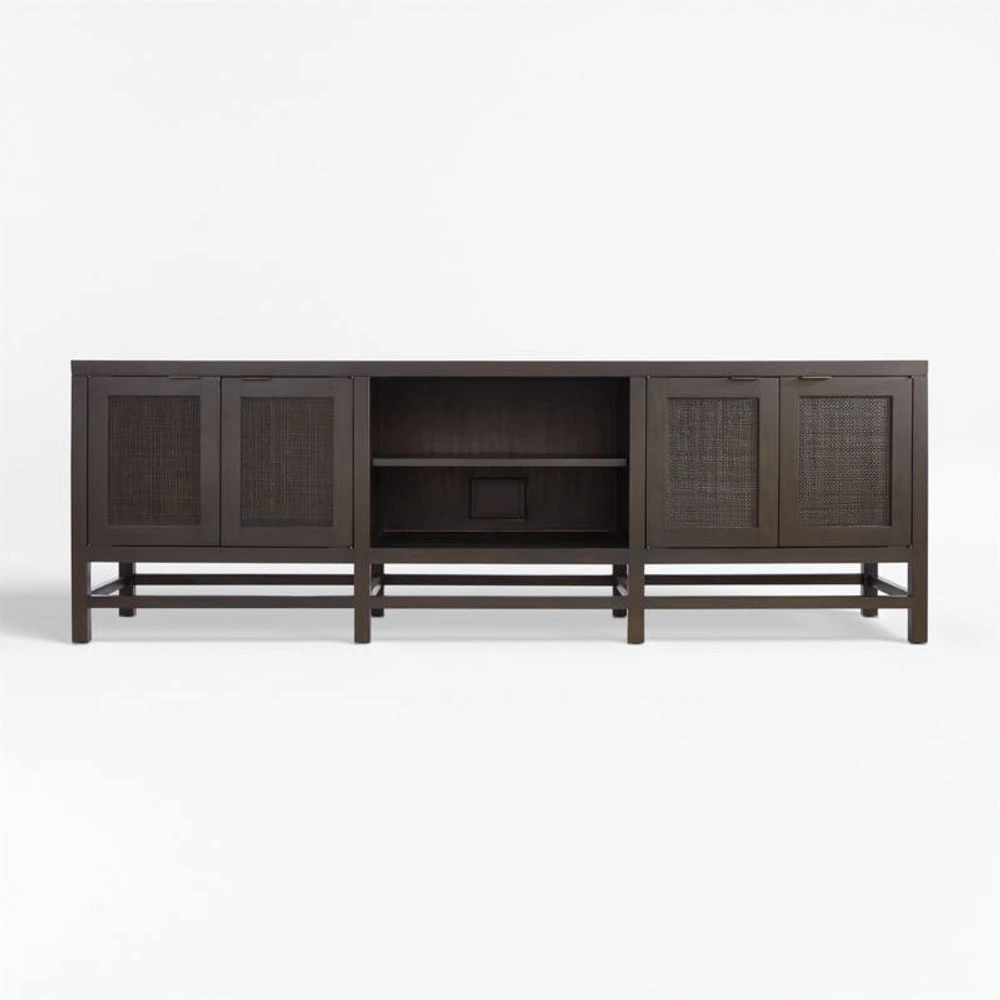 Blake 85" Dark Brown and Rattan Storage Media Console
