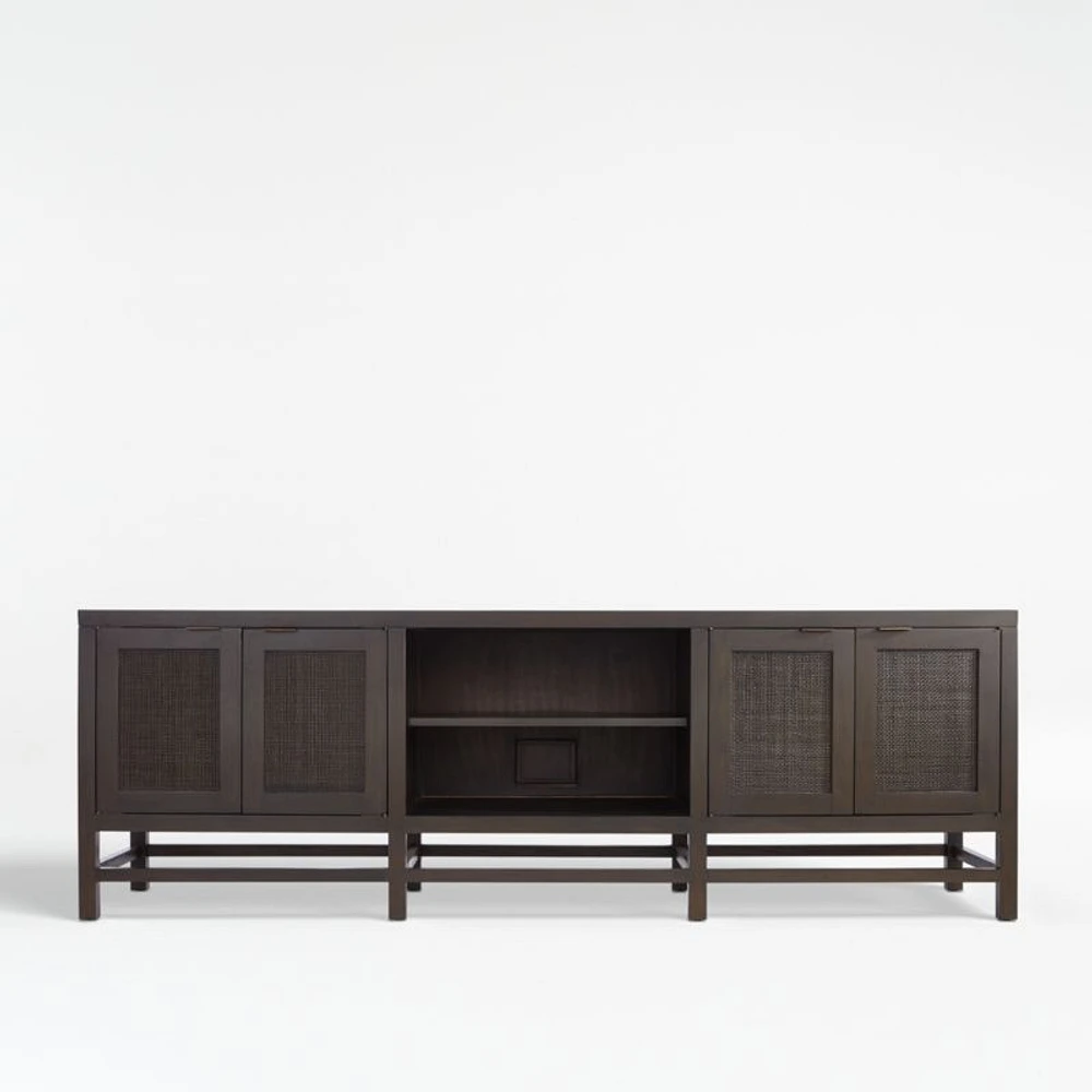 Blake 85" Dark Brown and Rattan Storage Media Console