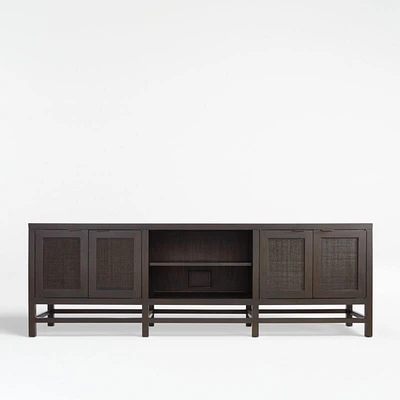 Blake 85" Dark Brown and Rattan Storage Media Console