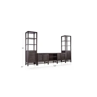 Blake 85" Dark Brown Teak and Rattan Storage Media Console with 2 Tall Cabinets