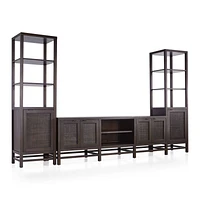 Blake 85" Dark Brown Teak and Rattan Storage Media Console with 2 Tall Cabinets
