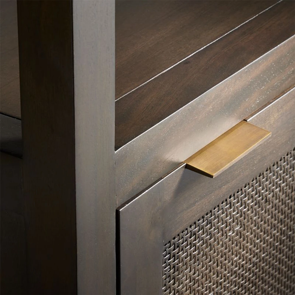 Blake Dark Brown and Rattan Tall Storage Cabinet
