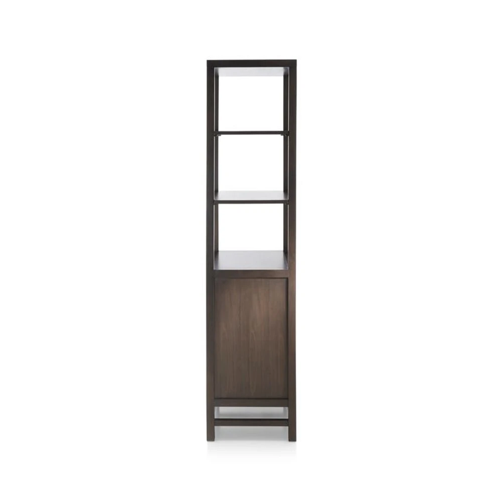 Blake Dark Brown and Rattan Tall Storage Cabinet