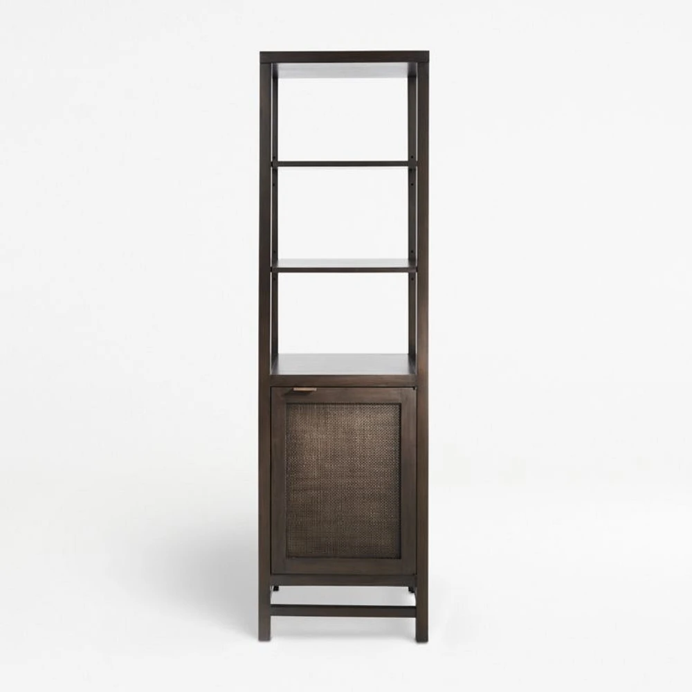 Blake Dark Brown and Rattan Tall Storage Cabinet