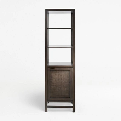 Blake Dark Brown and Rattan Tall Storage Cabinet