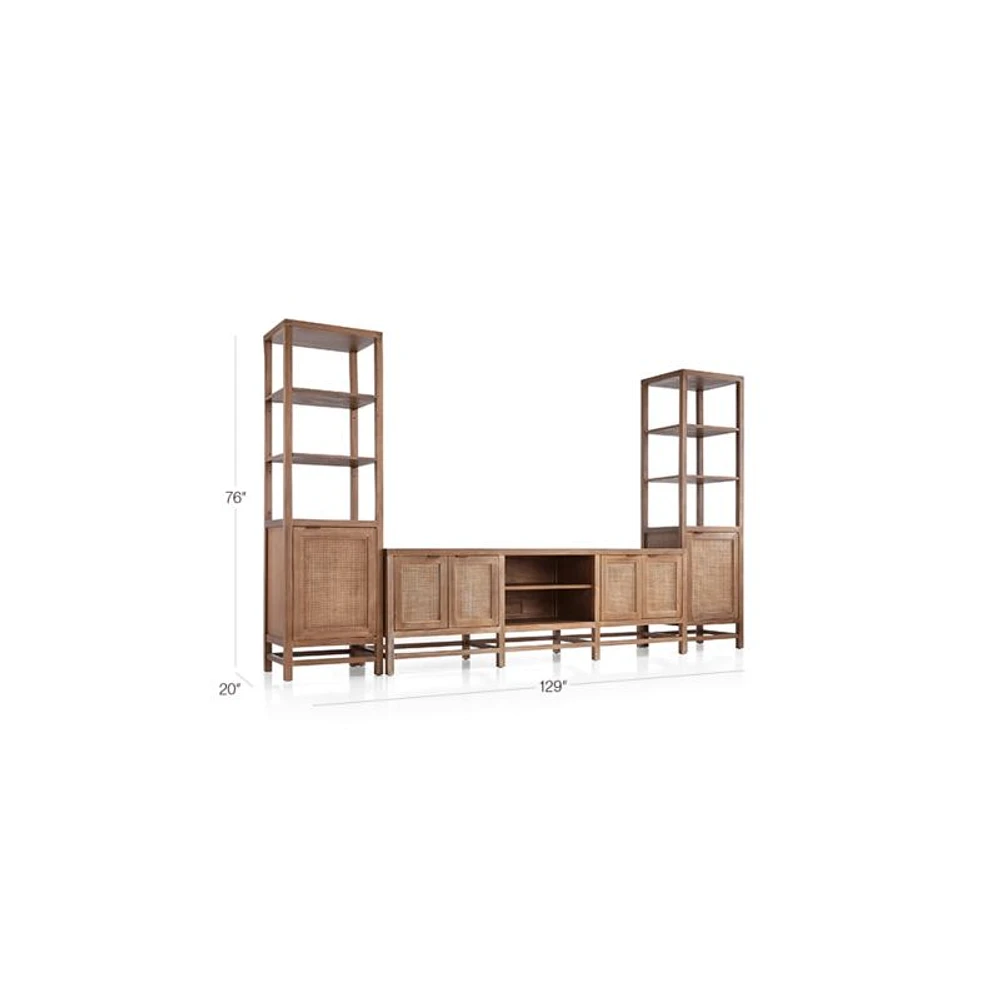 Blake 129" Light Brown Teak and Rattan Storage Media Console Set