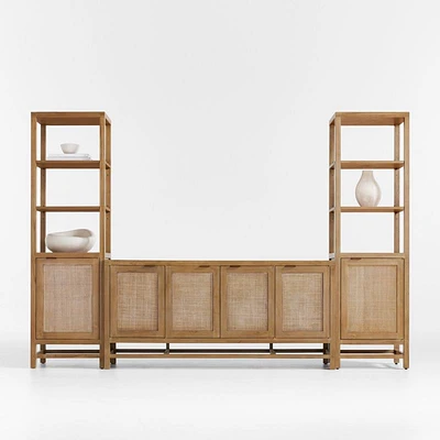 Blake 112" Light Brown Teak and Rattan Storage Media Console Set