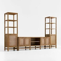 Blake 129" Light Brown Teak and Rattan Storage Media Console Set