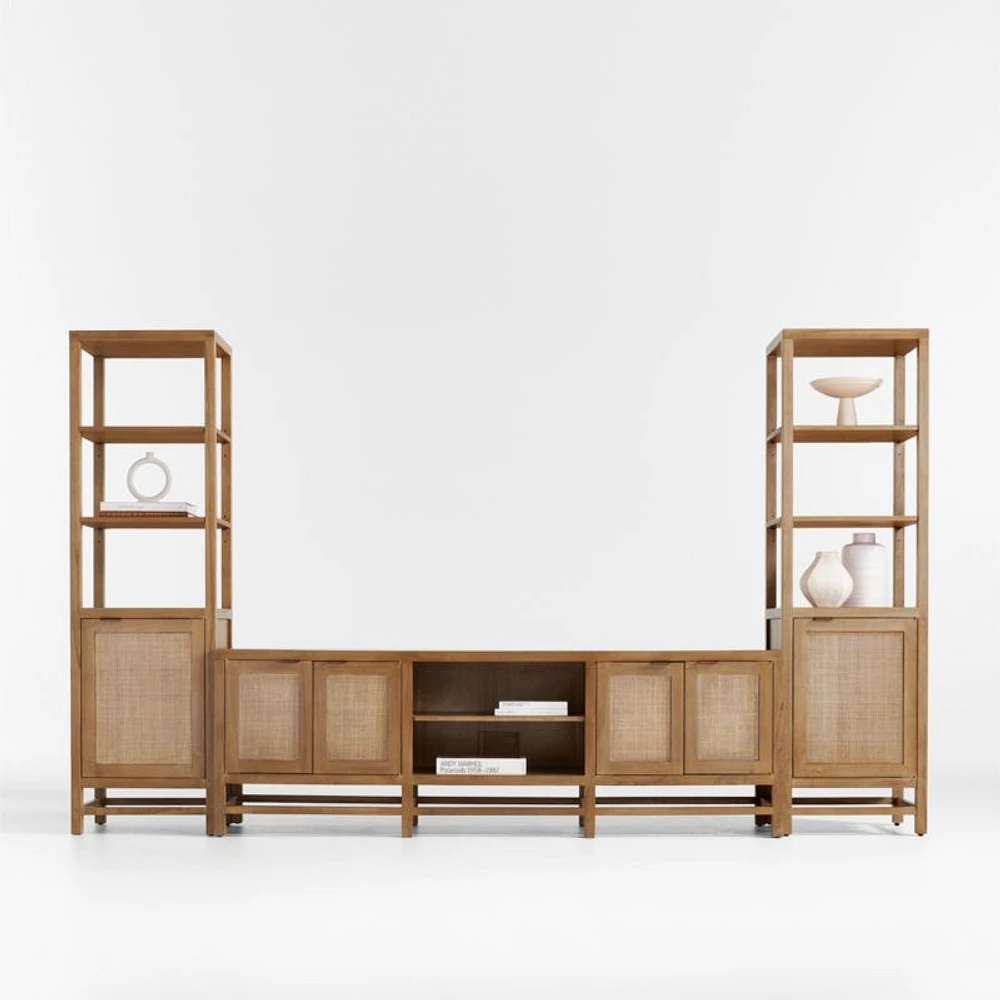 Blake 129" Light Brown Teak and Rattan Storage Media Console Set