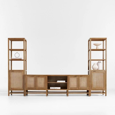 Blake 129" Light Brown Teak and Rattan Storage Media Console Set