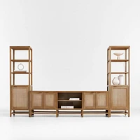 Blake 129" Light Brown Teak and Rattan Storage Media Console Set