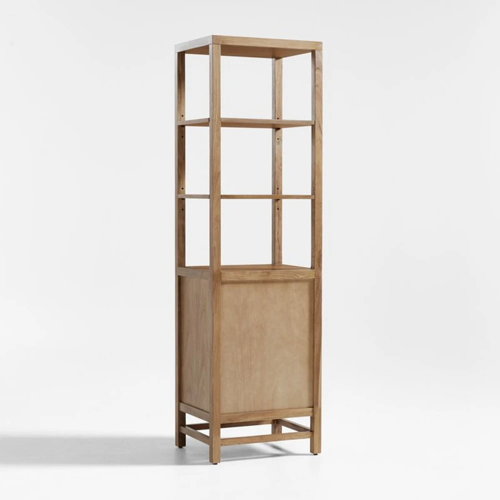 Blake Light Brown Teak and Rattan Tall Storage Cabinet