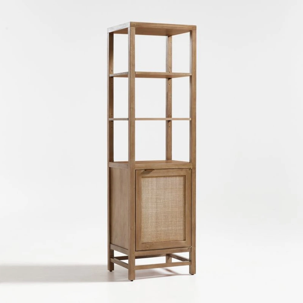 Blake Light Brown Teak and Rattan Tall Storage Cabinet
