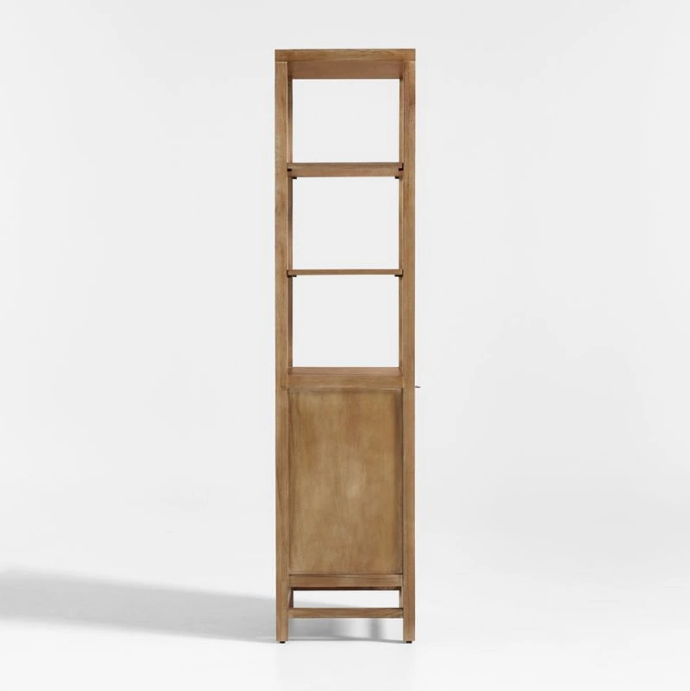 Blake Light Brown Teak and Rattan Tall Storage Cabinet
